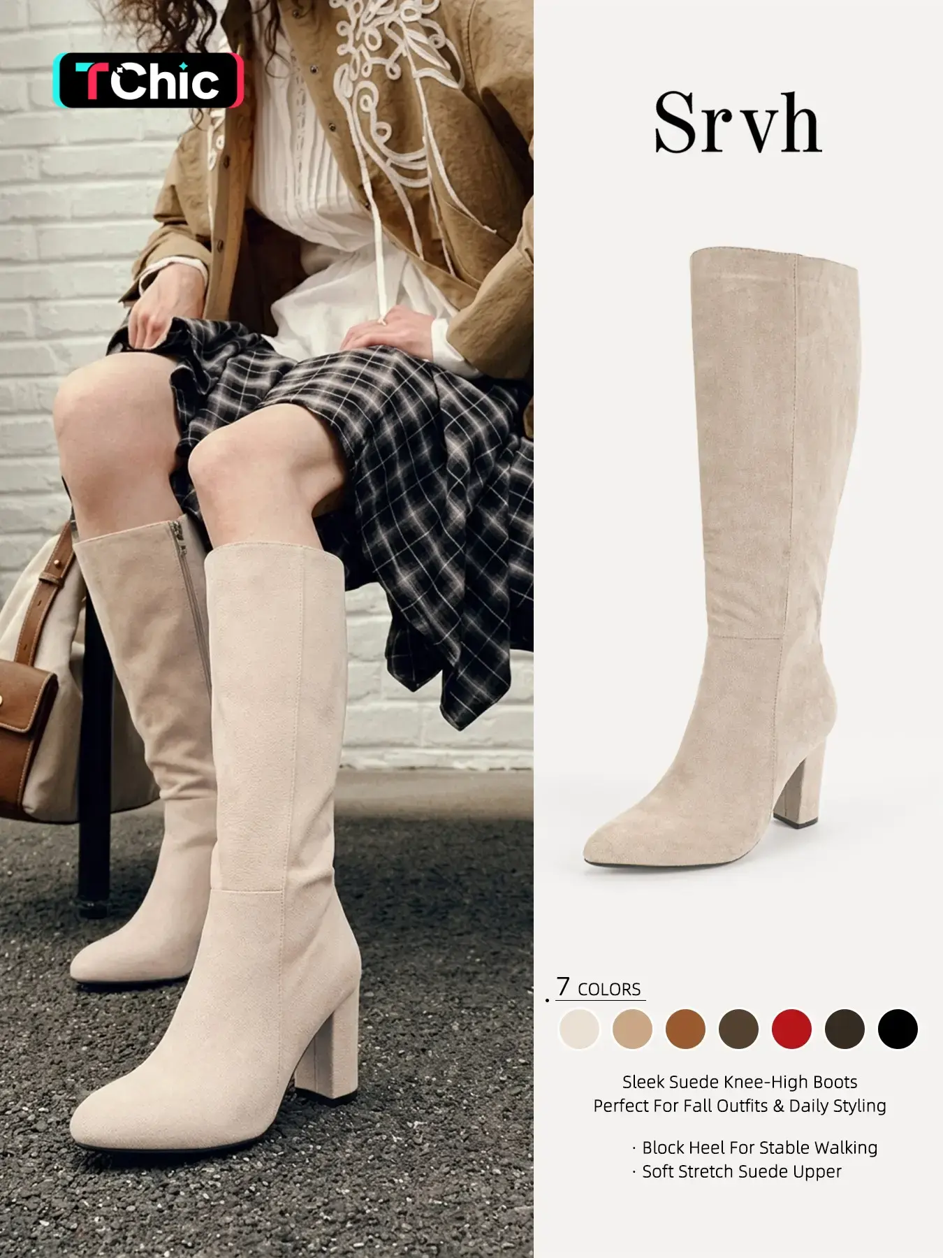 Women's Chic Minimalist Knee High Boots,Premium Suede-Look Texture & Pointed Toe,Stable Block Heel for All-Day Comfort,Effortless Elegant Tall Boots for Work & Dates