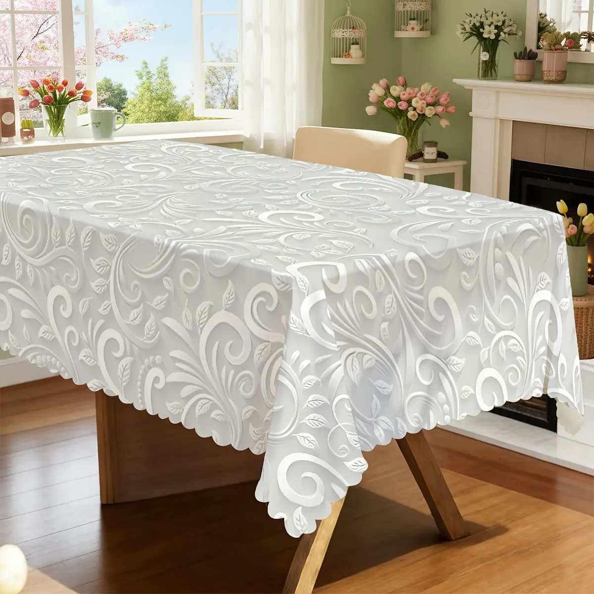 1 elegant floral printed tablecloth, classic wedding or daily dining decoration, suitable for birthdays and holidays, indoor and outdoor use, home decoration - tc