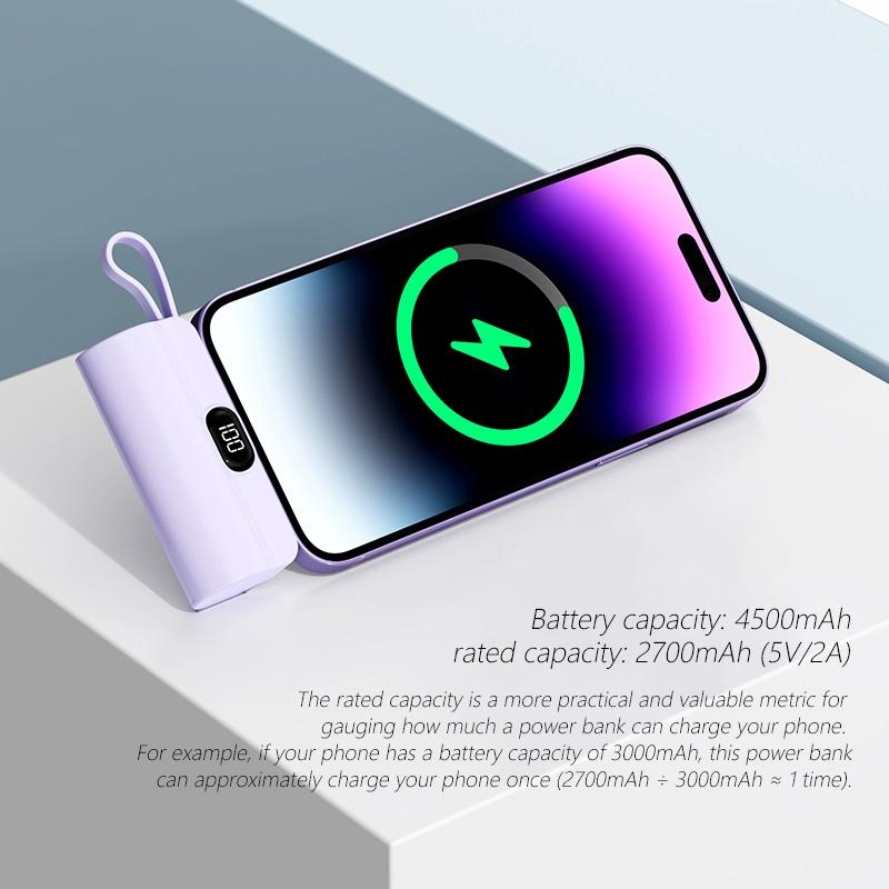 Portable Mini Emergency Capsule Charger, 4500mAh power bank, LCD Display Power Bank for iPhone & Android System Phones & Tablets, compatible for iPhone17 16 15 14 13 12 Pro Max Plus