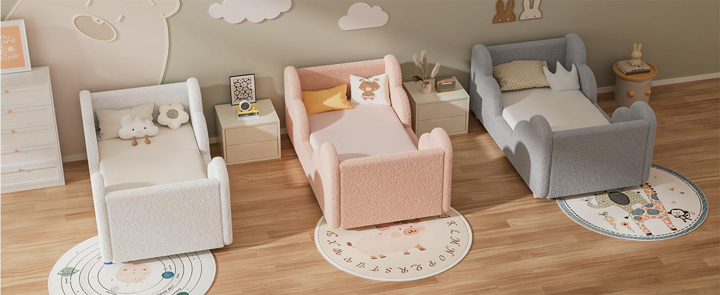 MOPHOTO Toddler Bed Toddler Floor Bed Frame with Rails & Headboard, Standard Crib Size Kids Beds for Ages 3-7 Years Girls and Boys, Montessori Floor Beds(No Mattress)