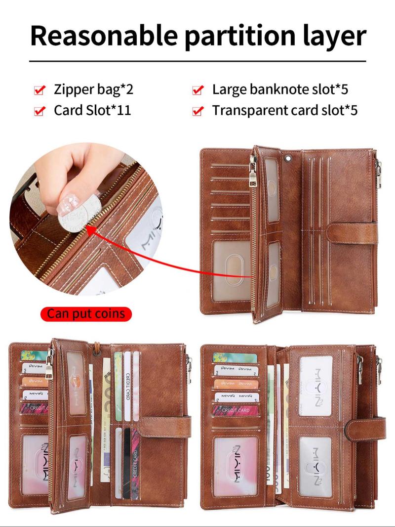 Women's Solid Color Long Wallet, Casual Wallet, Fashionable PU Leather Zipper Wallet with Wrist Strap, Multi-functional Card Holder for Daily Use, Christmas Gift, Valentine's Day Gift, Ideal Gift