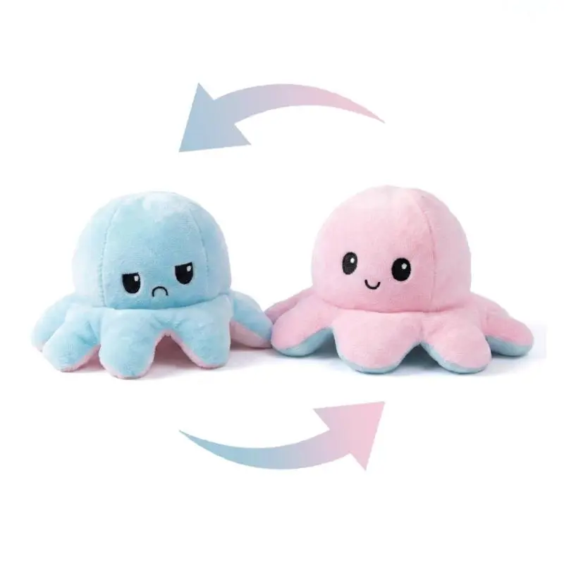 Double-Sided Octopus Plush Toy Purple and Blue Double-Sided Flip Plush Toy with Embroidered Details A cute collectible plush toy