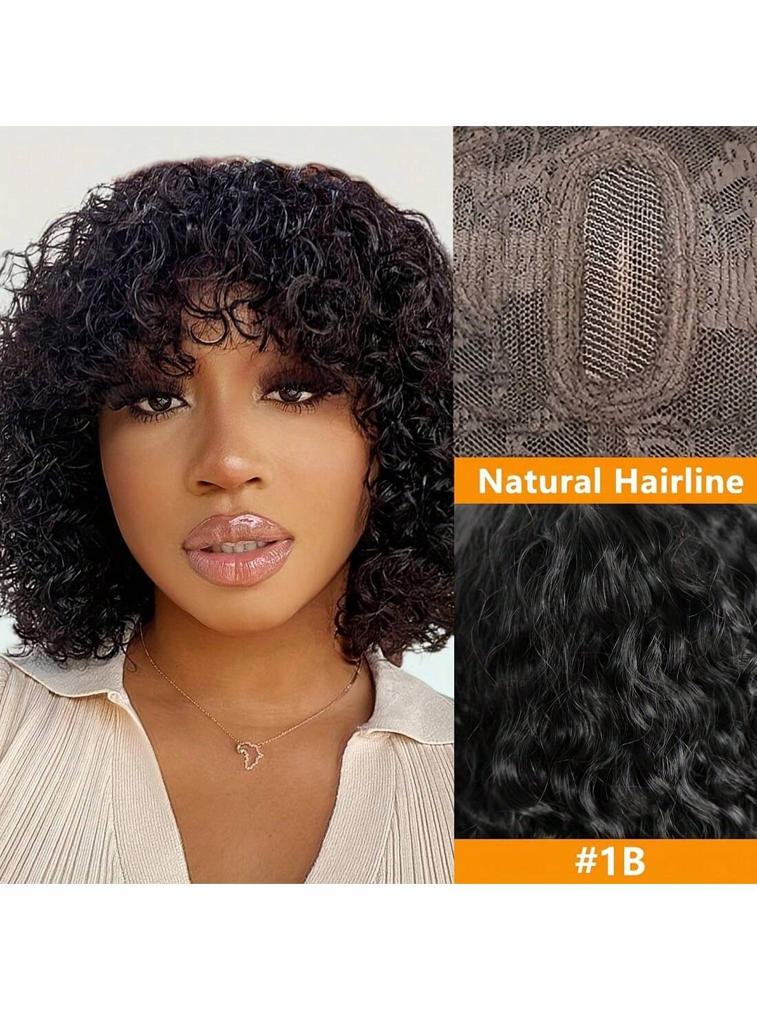 2x1 Transparent Lace Human Hair Bob Wig With Bangs Kinky Curly Glueless Wigs for Women Ready To Wear 180% Density Upgraded Realistic Scalp Short Curly Bob Wigs With Bangs Human Hair Natural Color for Daily Wear ,Parties ,Festival