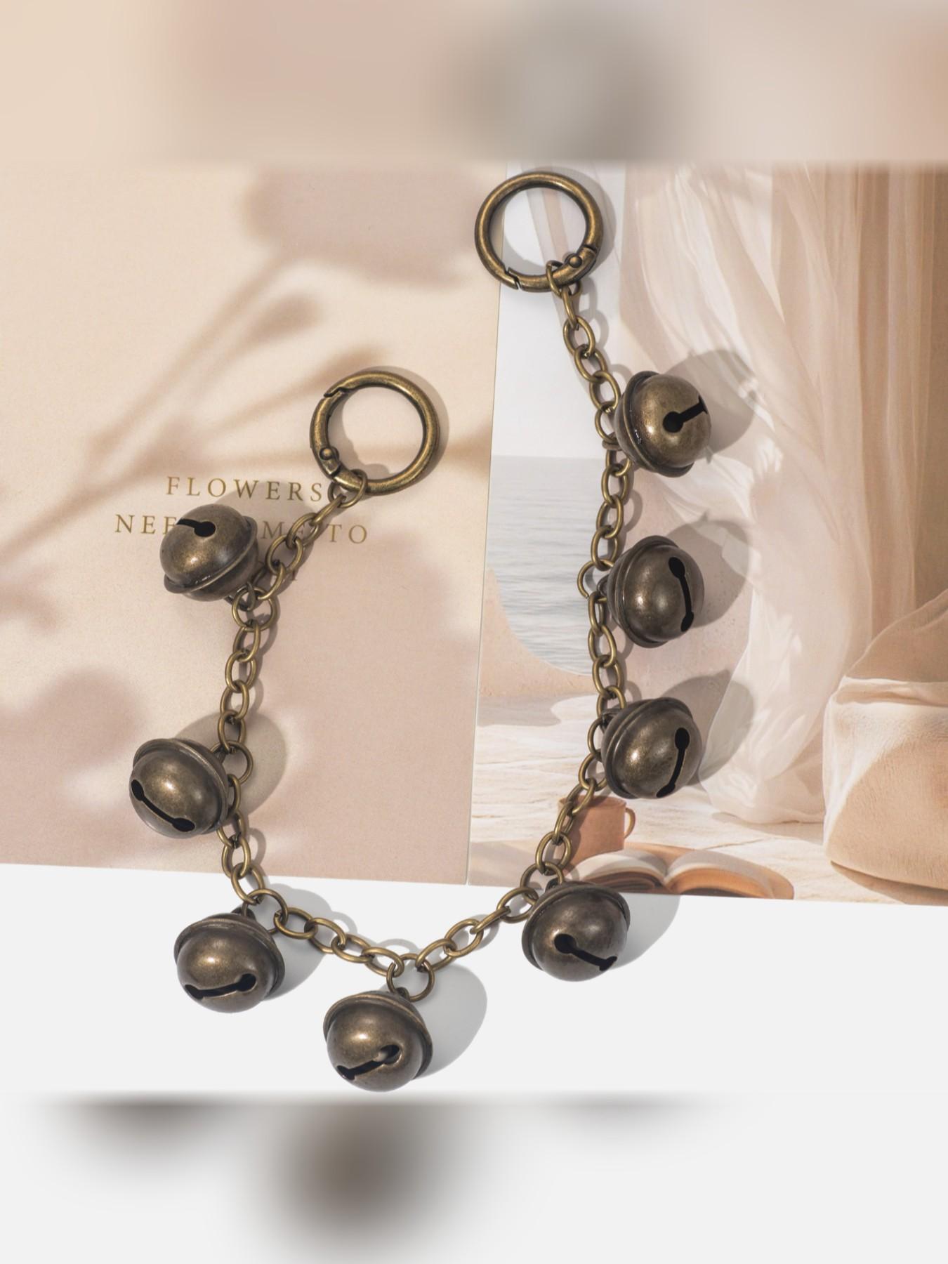 Vintage Bell Bag Charm, Elegant Plain Design, All-Season Pockets Accessory, Fashionable Chain Decoration, Versatile Bag Pendant