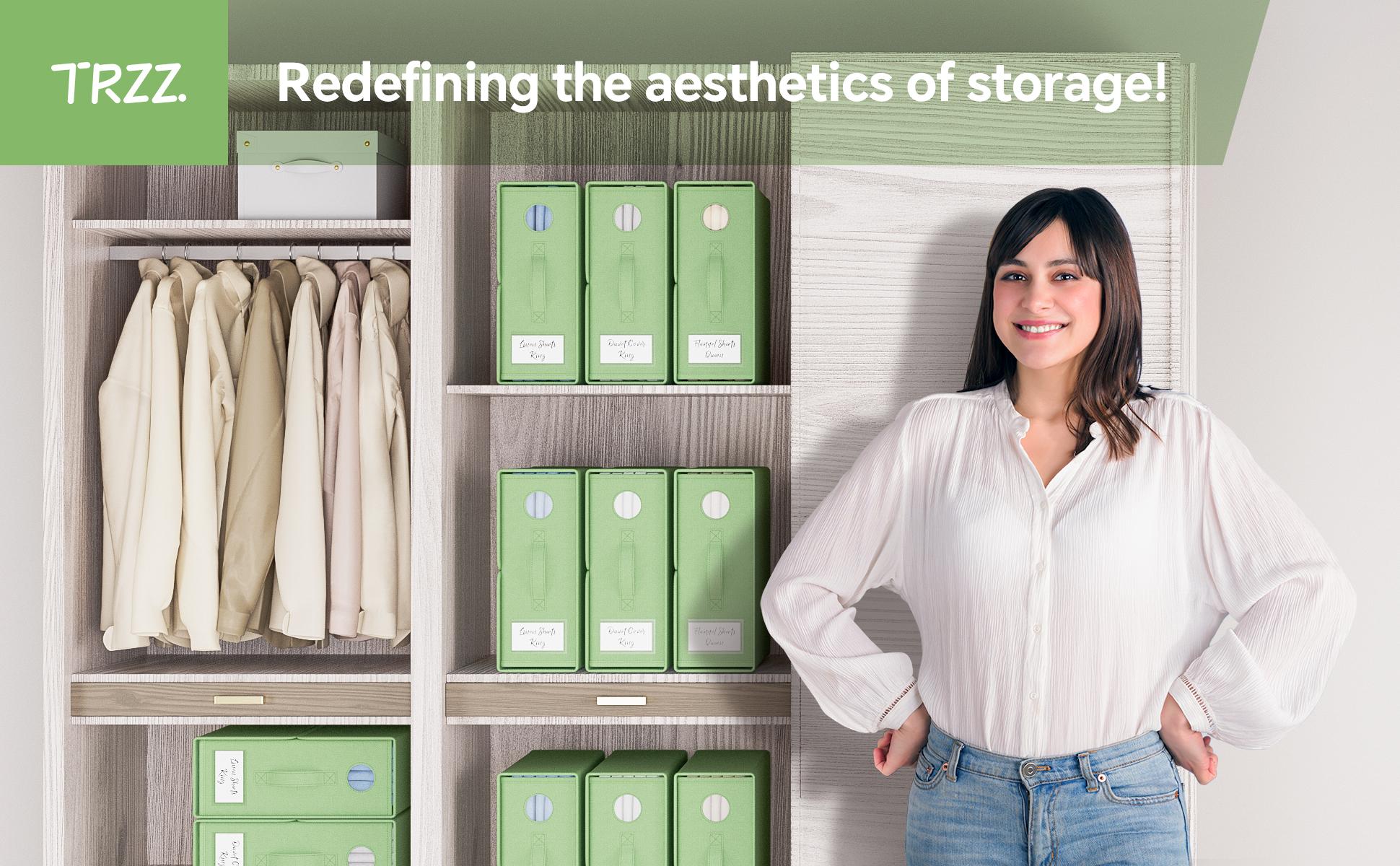 【Gift Box】TRZZ Foldable Bed Sheet Storage Bins 4-Pack | Queen/King Size Oxford Fabric Organizers with Transparent Windows & Reinforced Handles | 15"×13"×5"