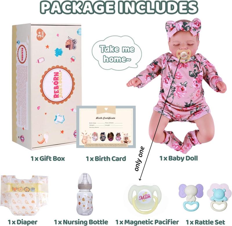 Babeside 20 Inch 8 Piece Baby Doll Set, Lifelike Newborn Doll, Unisex Fabric Body & Vinyl Limbs, Gift Box Included, Perfect for Christmas New Year Birthday Gifts