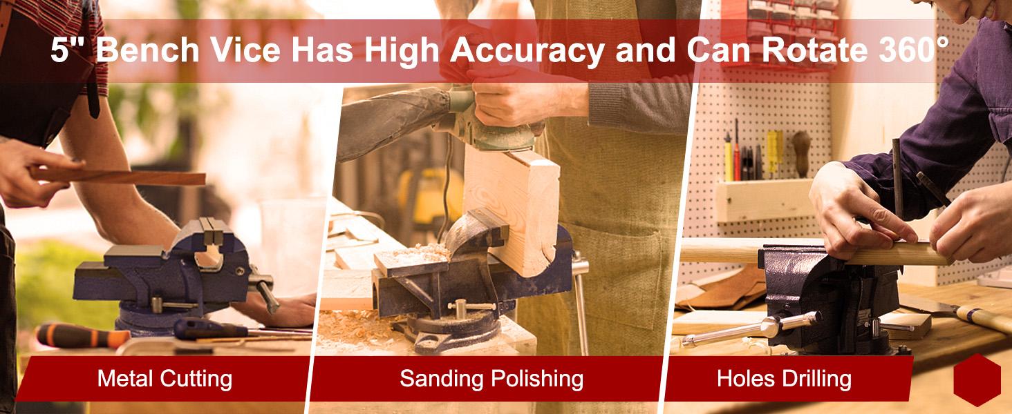 5" Heavy Duty Bench Vise with Anvil Swivel Table Top Clamp Locking Base Heat Treated Shaft Serrate Steel Jaws