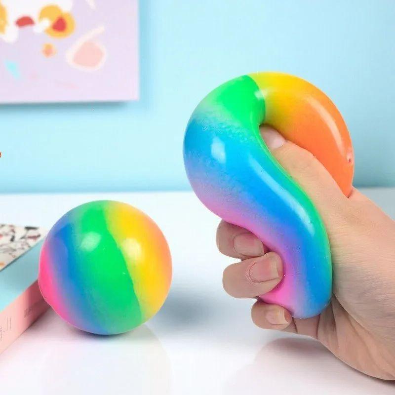 Gradient Rainbow Pinch Pink Ball Stress Relief Ball Toy Squeezing Slow Rebound Jump Ball Children's Finger Training Toy Ball