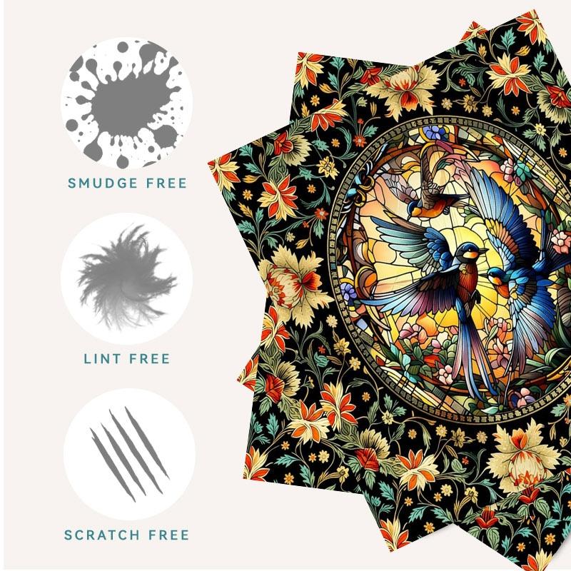1/3/6/14pcs Stained - Glass Birds Cleaning Cloth, Suitable for Camera & Eyeglass Lenses, Single - Sided, Multiple Specifications Available, Vibrant Floral Design, Ideal for Home & Photography Use, Efficient Lens Cleaning