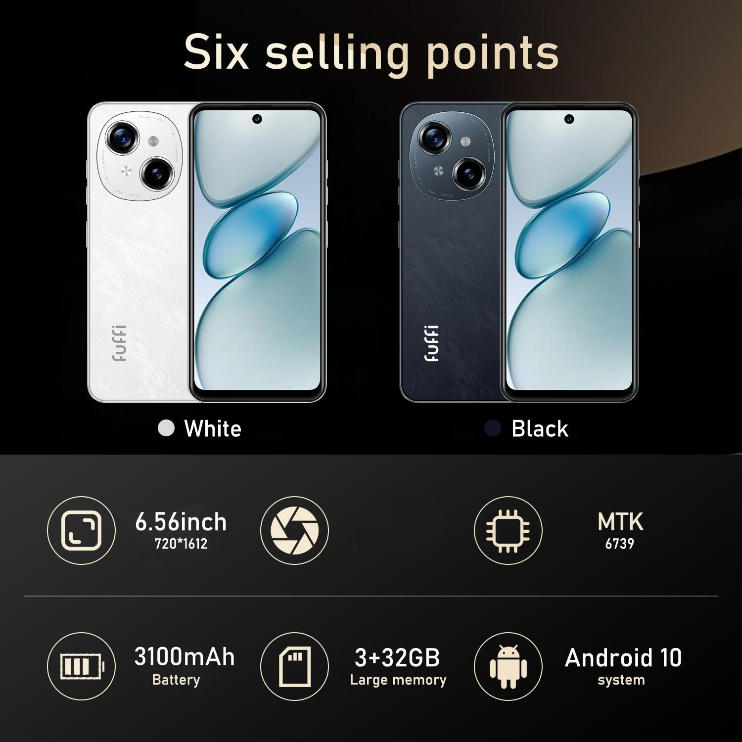 Fuffi Fashion 6.56-Inch HD Screen Quad-Core Processor 3gb RAM 32GB ROM 3100mah Battery 4G network Dual Sim Android System Mobile Phone Cellphone