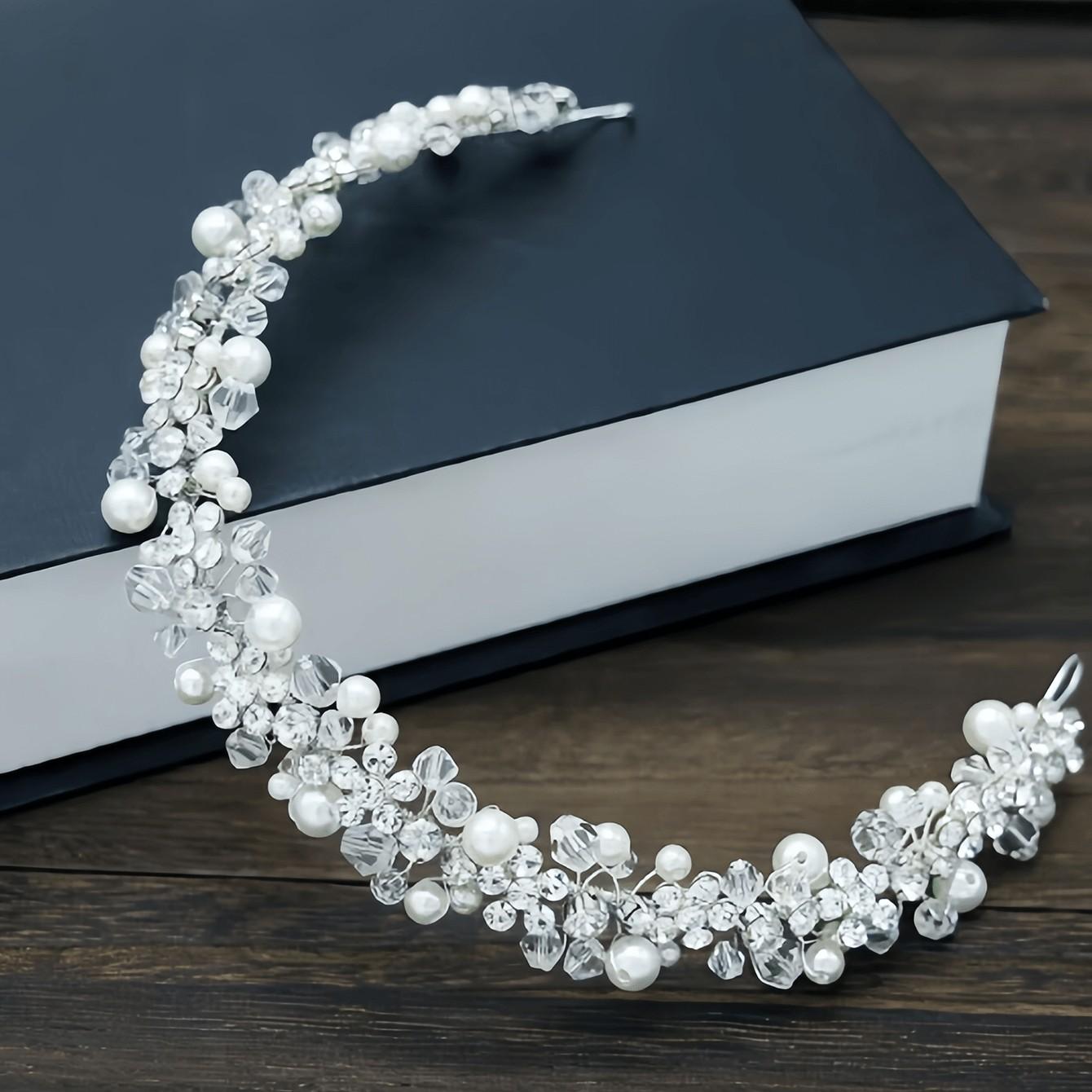 Pearl Rhinestone Flower Alloy Hair Hoop, Sweet Cute Decorative Headband, Luxurious Versatile Bridal Accessory, Perfect for Daily Use and Parties