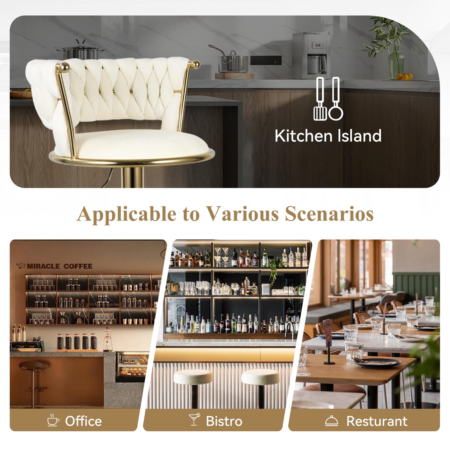 Modern bar stool two-piece set, adjustable swivel bar stools, Dutch velvet fabric, with backrest, suitable for kitchen islands. Modern bar stool two-piece set, adjustable swivel bar stools, Dutch velvet fabric, with backrest, suitable for kitchen islands.