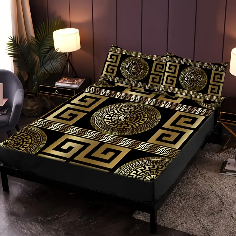 Vintage European-Look 3-Piece Round Bedding Sheet Set - 1 Fitted Sheet, 2 Pillowcases (No Inserts Included), 100% Polyester, Digital Vintage Print, Breathable, Skin-Friendly Cozy Fabric for Halloween, Three Pieces
