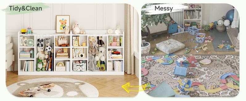 ONBRILL Toddler Stuffed Animal Zoo, Toy Storage Organizer for Playroom, BookShelf for Kids Rooms, Plush Toy Organizers and Storage, Elastic Band Child Bookcase, Toy Shelf with 8 Storage Cubbies