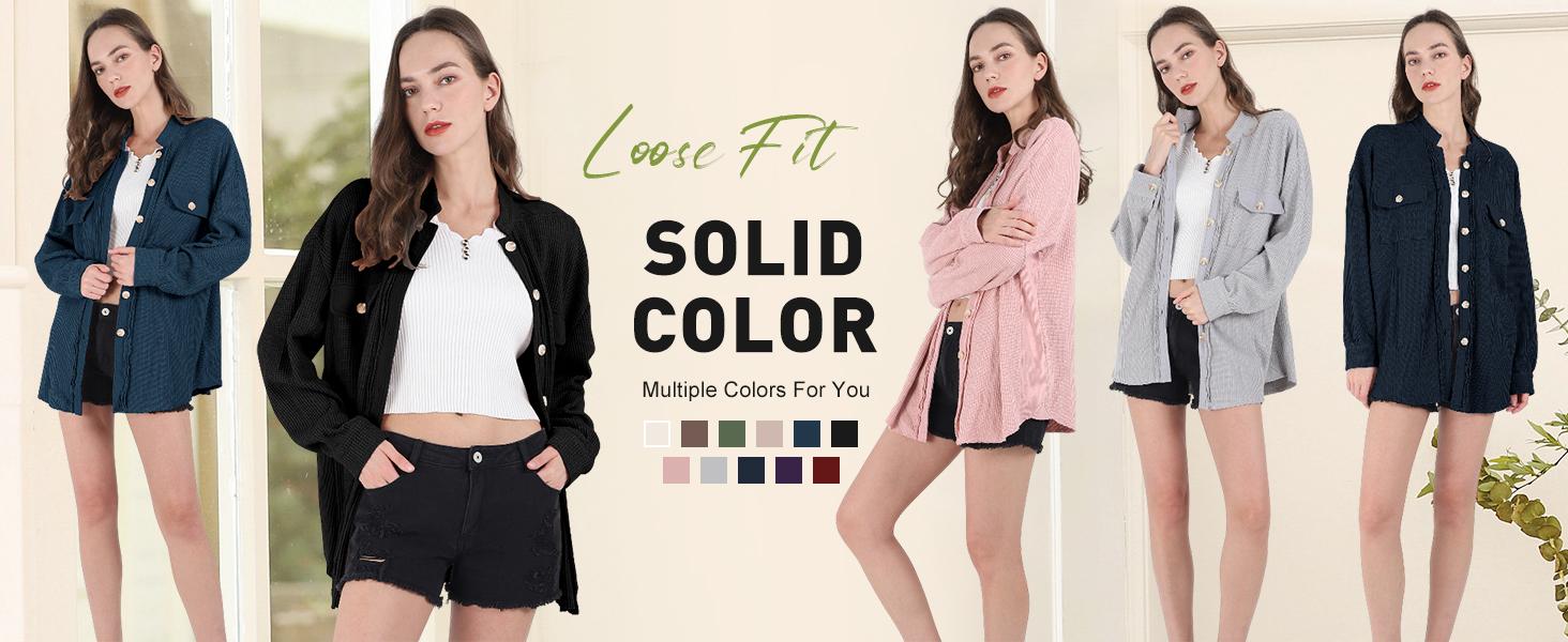 CHOUYATOU Women's Loose Fit Batwing Sleeve Waffle Knit Button Down Shirt Shacket Tops for Spring Fall Winter Casual Chic Office Wear SpringStatements