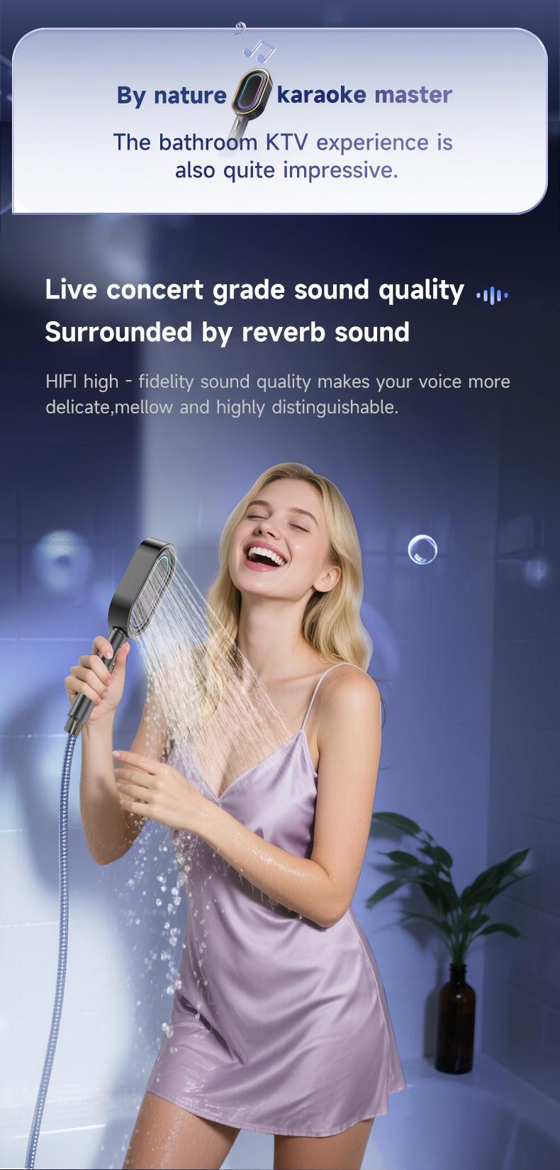 Must-Have for Bathroom Karaoke, Shower Head with Detachable Bluetooth Speaker, IPX7 Waterproof + Call Function, 7-Hour Battery Life + Type-C Fast Charging, Thoughtful Gift, Karaoke Showerhead, Detachable Karaoke Machine