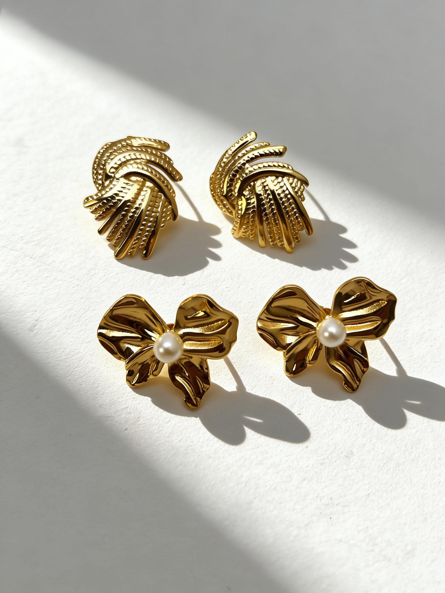 Boho Gold Statement Earrings for Women, Waterproof Stainless Steel Gold Studs with Pearl/Turquoise, Trendy Fashion Jewelry Gift for Her