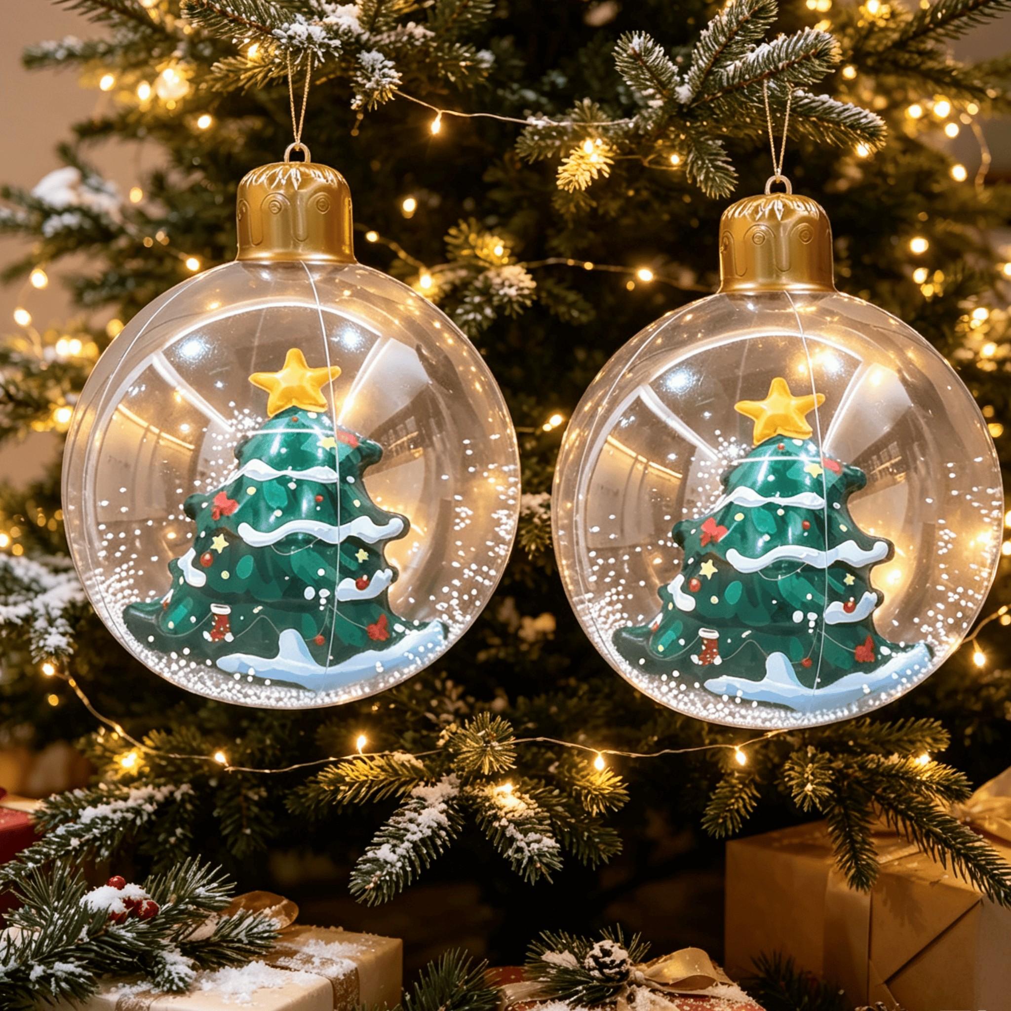 2pcs Christmas Inflatable Balls, Outdoor Giant PVC Decorations, Holiday Decoration for Tree, Garden, Front Door, 23x20 Inches