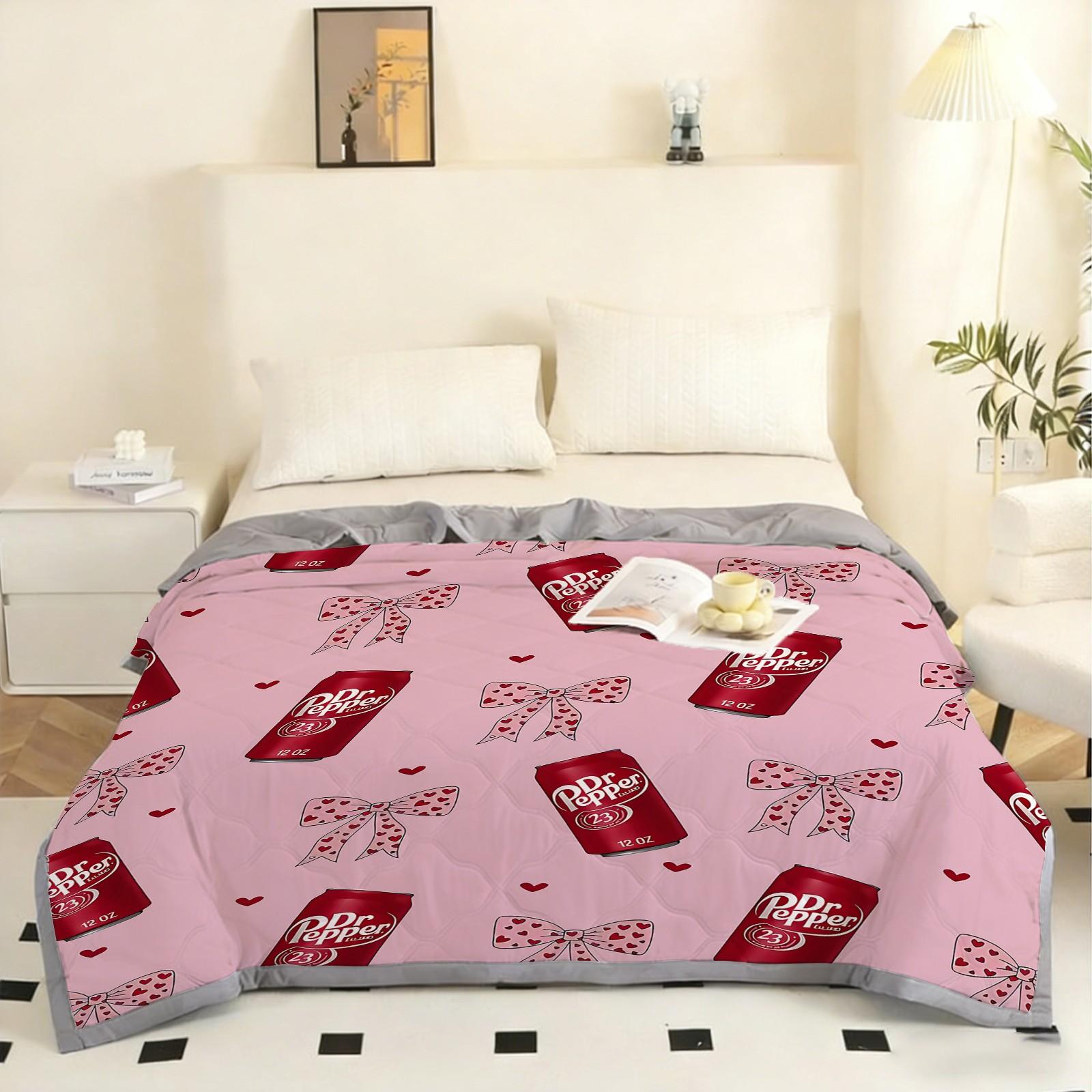 Soda Can Bow Summer Quilt, Sweet Girl Style Air Conditioning Blanket, Soft Skin-Friendly All-Season Home Use Single/double Size