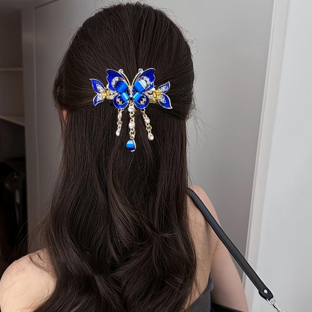 3pcs Vintage Bohemian Butterfly Tassel & Rhinestone Embellished Hair Clips - Elegant Stylish Back-of-Head Hair Accessories (Home Decor Accent Pieces) claw