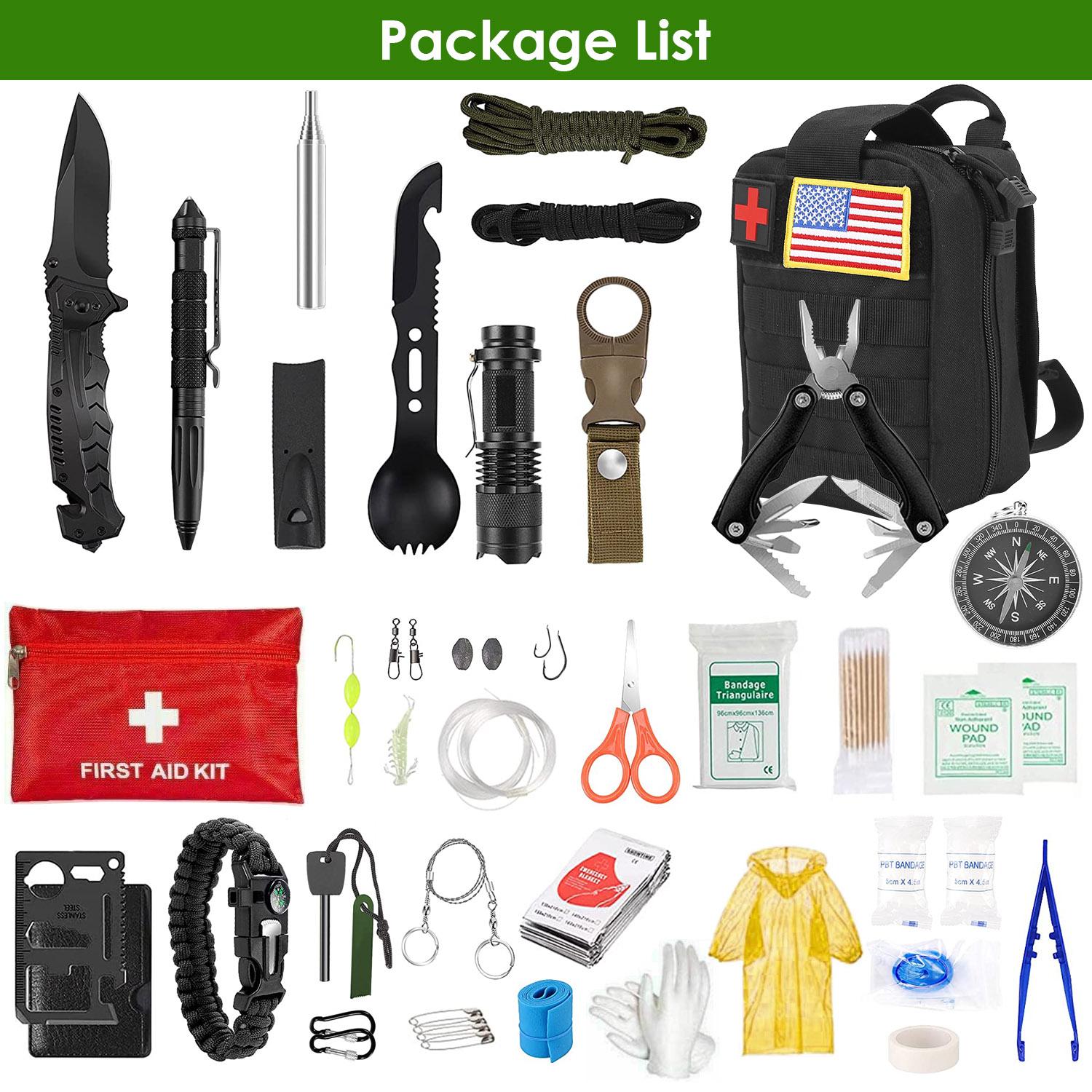 47Pcs Emergency Survival Kit Survival EDC Gear Equipment Tool First Aid Supplies Kit Tools with Pouch for Hiking Hunting Disaster Camping Adventure,summervibes summerwins