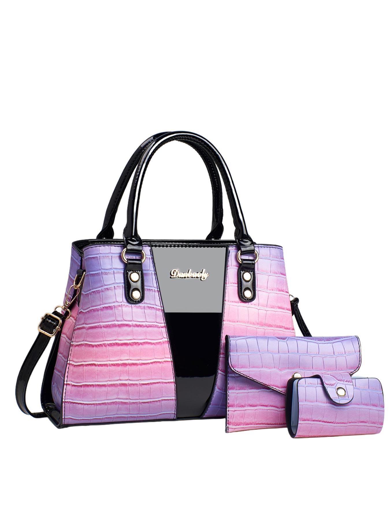 Gradient Crocodile Pattern Handbag Set, Fashionable Large Capacity Multi-Layer Bag, Includes Coin Purse & Card Holder, Ideal for Women