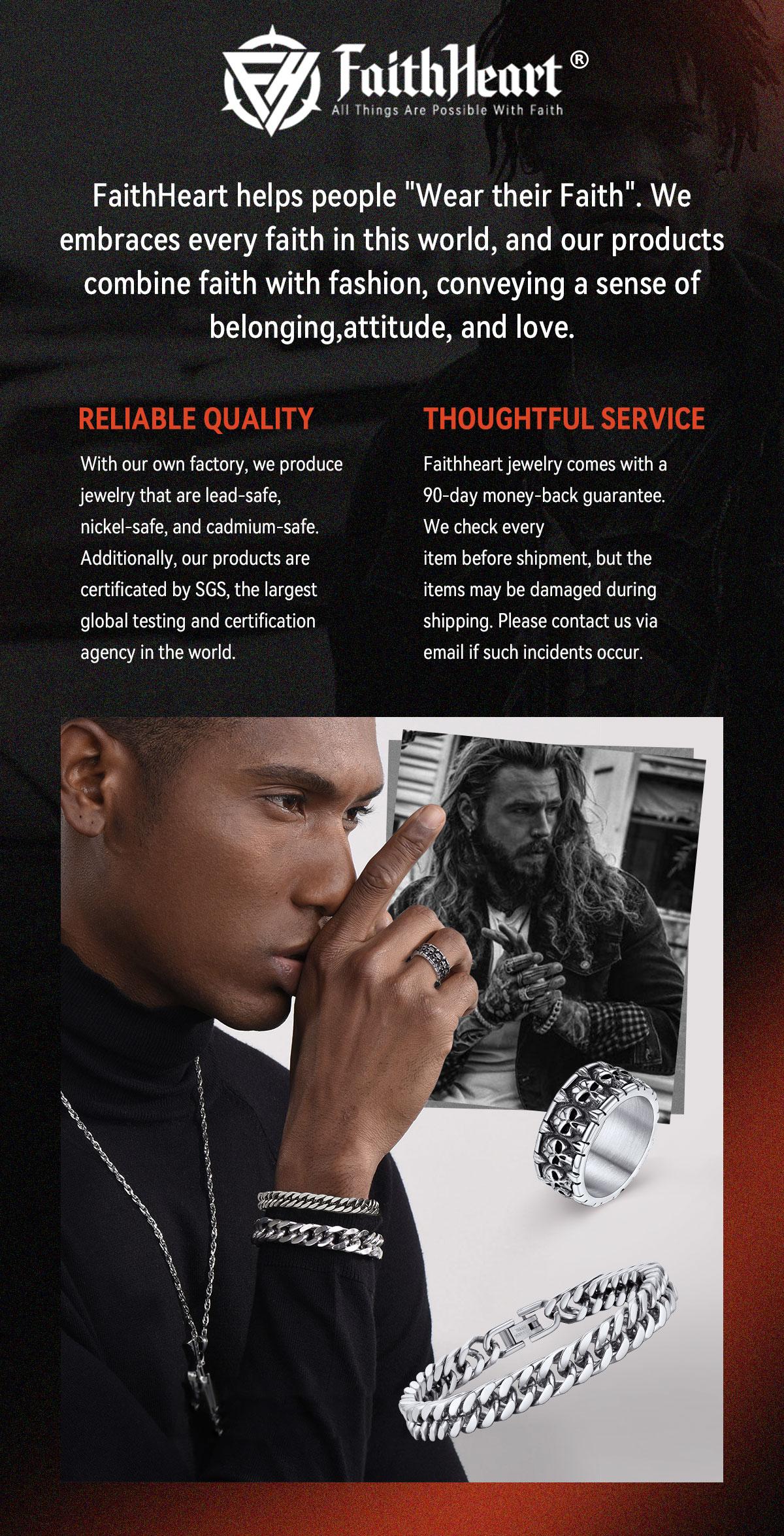 FaithHeart Crescent Moon Skull Necklace Stainless Steel Gothic Necklace