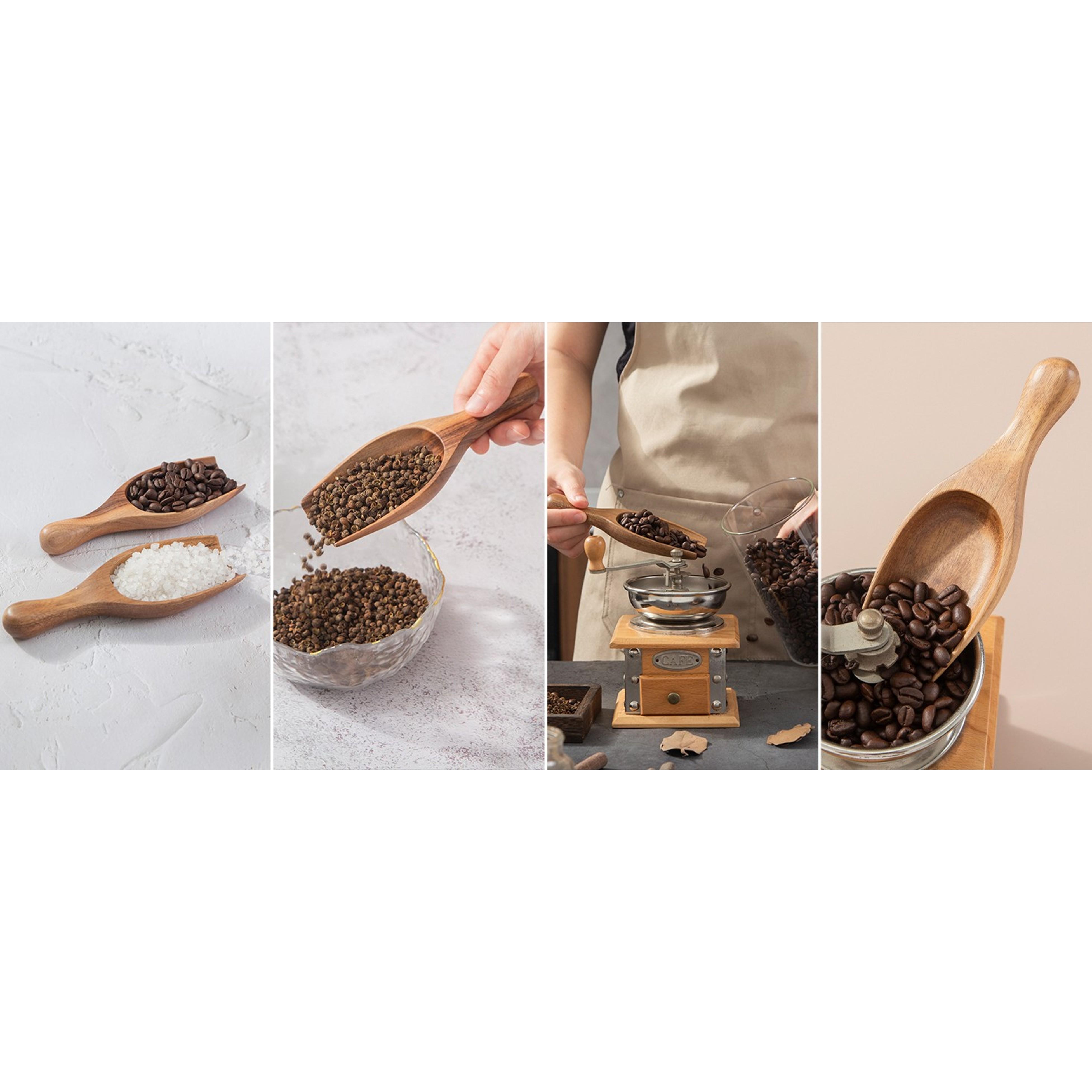 Big Wooden Scoop Shovel, 4PCS Large Coffee Scoops for Ground coffee, Acacia Wood Bean Salt Spoons, Wooden Scoops for Jars Canisters, Kitchen Scoops for Flour Laundry Scoop Multi-purpose