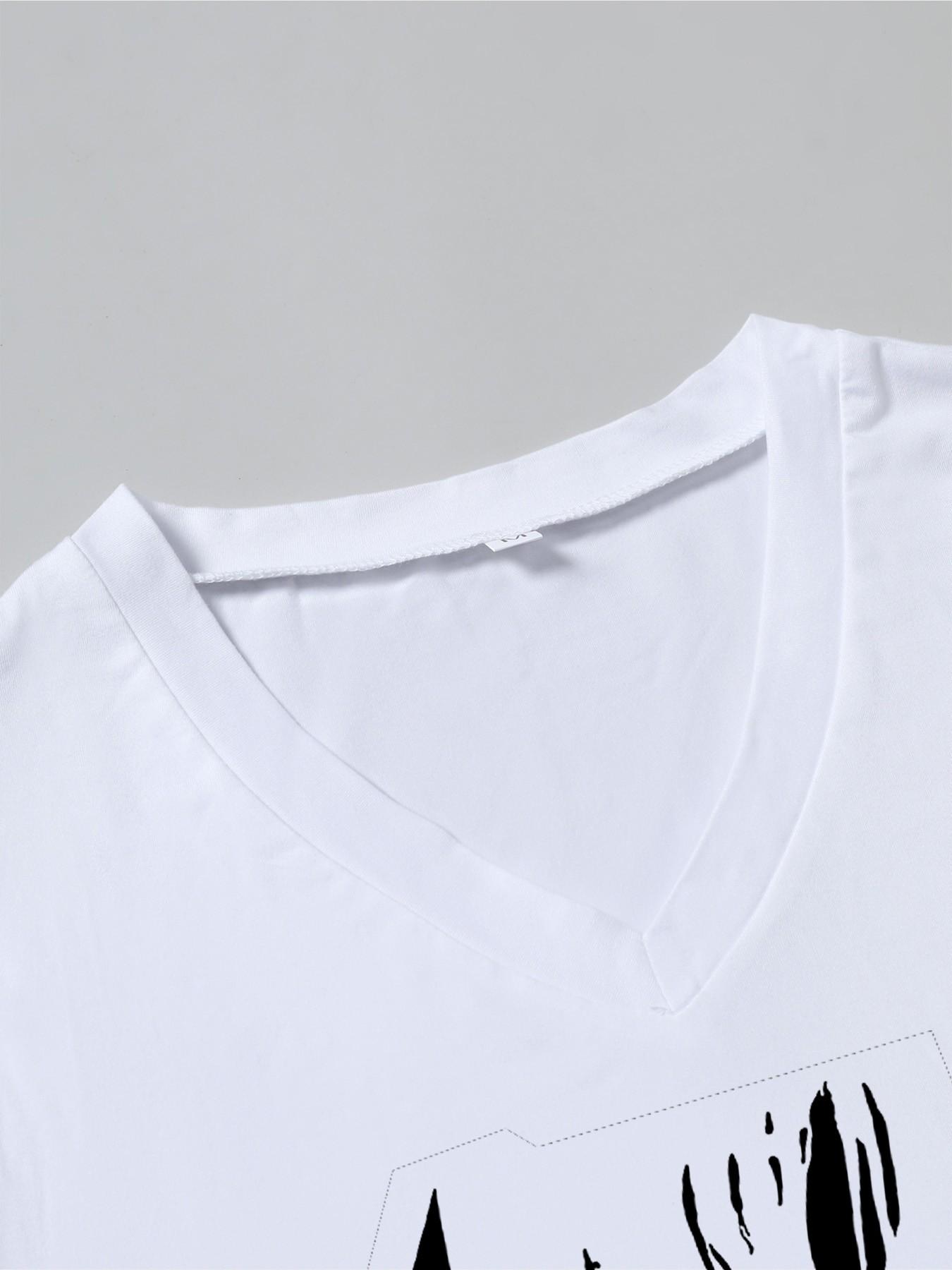 TikTok Viral 2026 Women's Gothic Angel Wings Graphic V-Neck T-Shirt，Y2K Grunge Aesthetic Short Sleeve Slim Fit Tee，Daily Wear - Trendy Dark Academia Punk Top for Teen Girls & Young Women，2026 Alternative Fashion Summer Outfit