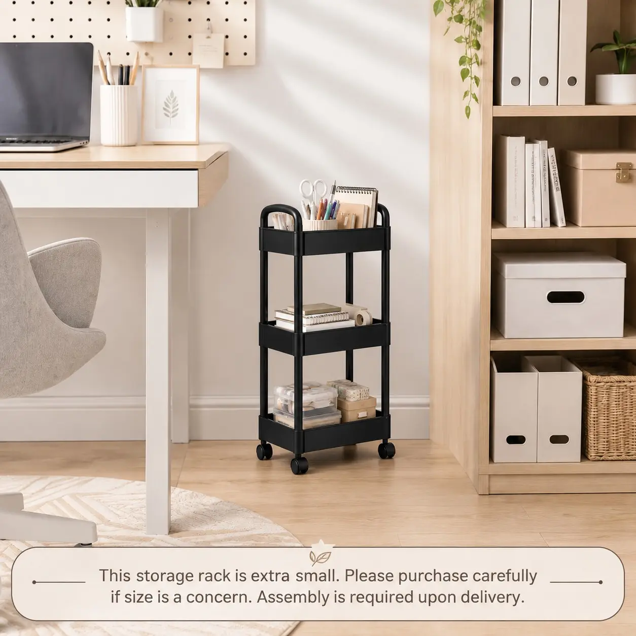 Small Mobile Plastic Storage Rack with Wheels, Space‑Saving Organizer, Home Organizer Storage in Black & White, Self‑Assembly for Bedroom Living Room Kitchen, Holds Daily Items, Holiday Gift for Family Friends Colleagues for Christmas Mother's Day