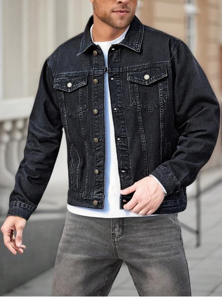 Men's Fashion Casual Lapel Single Button Long Sleeve Denim Jacket, Trendy American Street Style Outerwear, Perfect Gift for Boyfriend