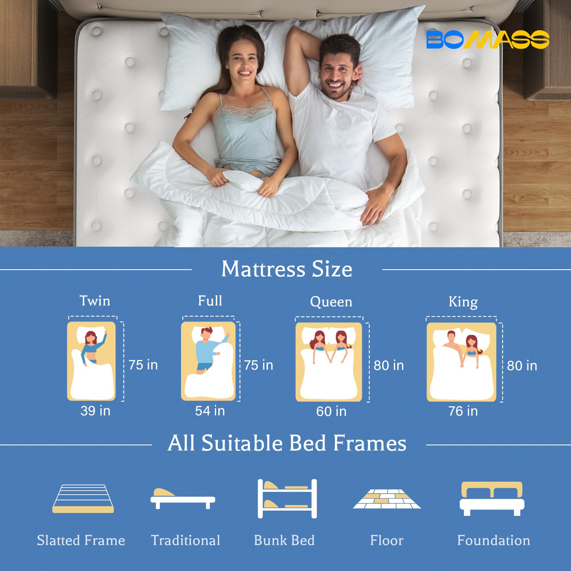 BOMASS 10" 12" 14" Mattress Twin Full Queen King Size-Memory Foam Hybrid Pocket Spring Medium Firm Mattresses Bed in A Box