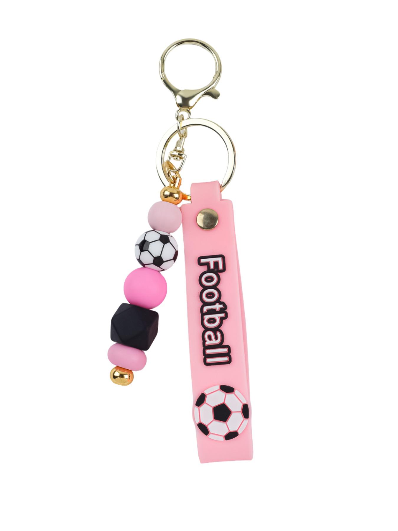 Trendy Soccer Beaded Keychain with Wrist Strap, Perfect Gift for Football Lovers, Silicone Beaded Keychain, Sports Style Soccer Bag Charm