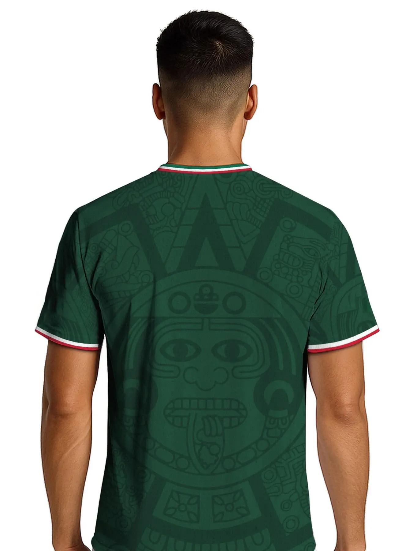 Men's Mexican Guadalupe Virgin Aztec Soccer Jersey, Sporty Geometric Pattern, Loose-Fit Short Sleeve Top, All-Seasons Wear