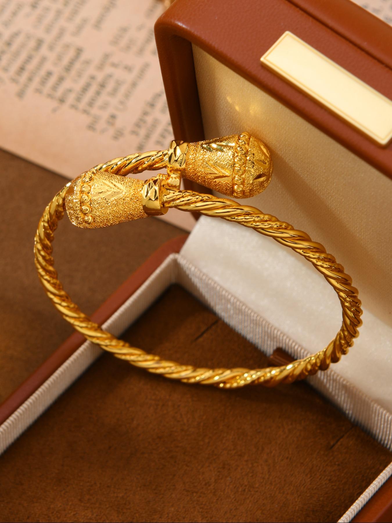 24k Copper Bangle Bracelet, Twisted Texture Bell Design, Vintage Luxury Women's Jewelry, Daily Wear Accessory