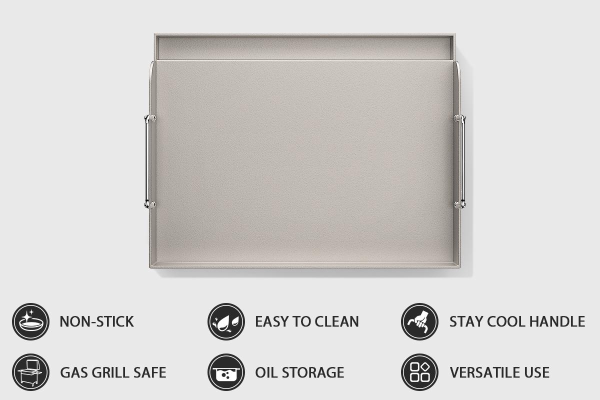 Uniflasy 17" x 13" Griddle for Gas Grill, Metal Cooking Griddle Pan for Outdoor Gas Grill, Flat Top Plate Skillet Pan Teppanyaki Griddle Insert for Weber Charbroil Camp Chef and Gas/Charcoal/Electric Grill