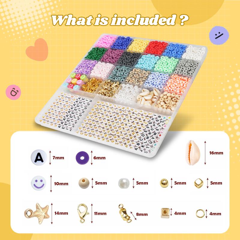 Clay Beads Bracelet DIY Kit - 6300pcs 6mm Polymer Clay Beads Set with 18 Vibrant Colors, Letter Charms, Gold Rings & Accessories for Jewelry Making Perfect Gift for Girls' Necklaces & Crafts TikTokShopBlackFriday