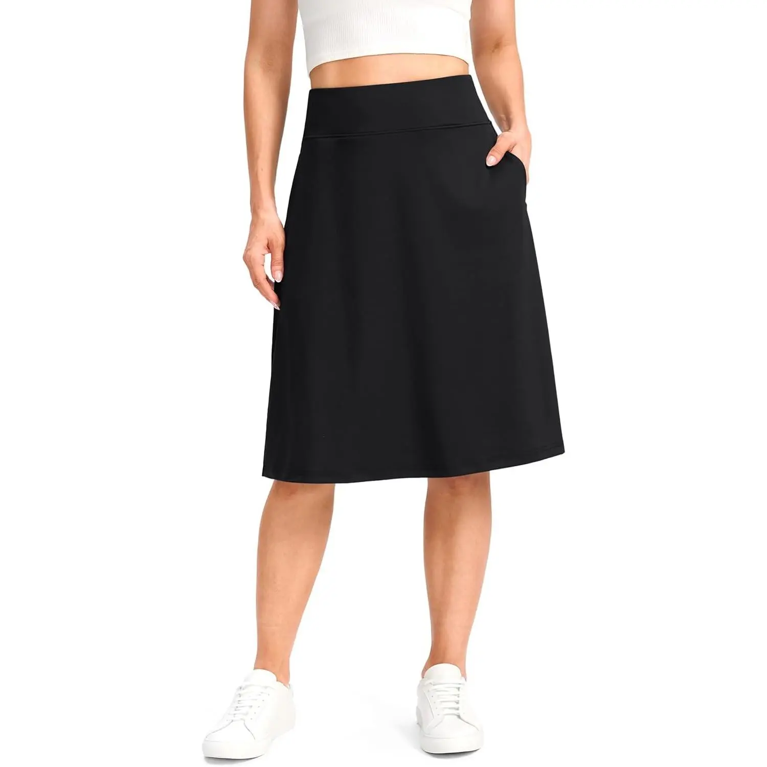 Women's 25" Long Modest Skorts with Pockets | Knee Length, Lightweight, Casual, Travel, Summer, Below Knee, Midi Skort, Built in Shorts