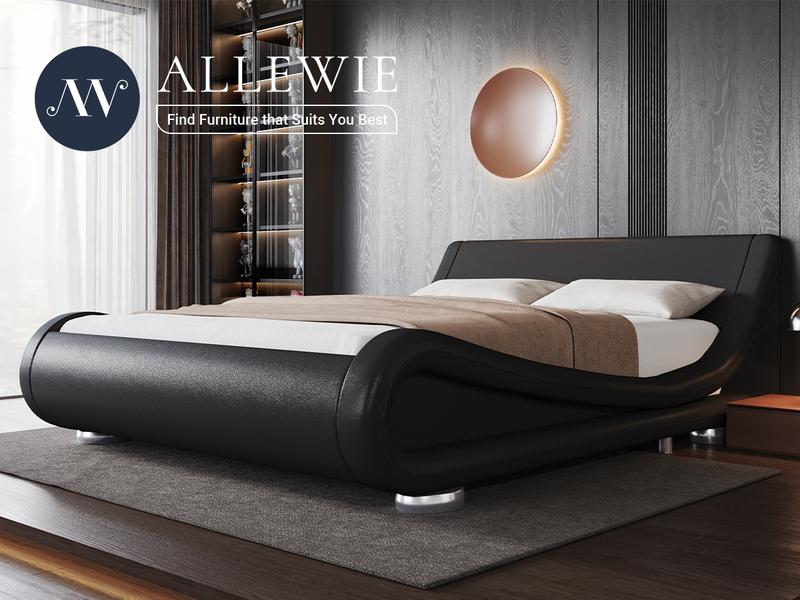 Allewie Full/Queen/King Size Bed Frame with Ergonomic & Adjustable Headboard, 【Frame Only No Mattress】Low Profile Modern Upholstered Platform Sleigh Design - No Box Spring Required, Grey/Black/White,#TikTokShopBlackFriday #Christmas Gifts Allewie Full/Queen/King Size Bed Frame with Ergonomic & Adjustable Headboard, 【Frame Only No Mattress】Low Profile Modern Upholstered Platform Sleigh Design - No Box Spring Required, Grey/Black/White,#TikTokShopBlackFriday #Christmas Gifts