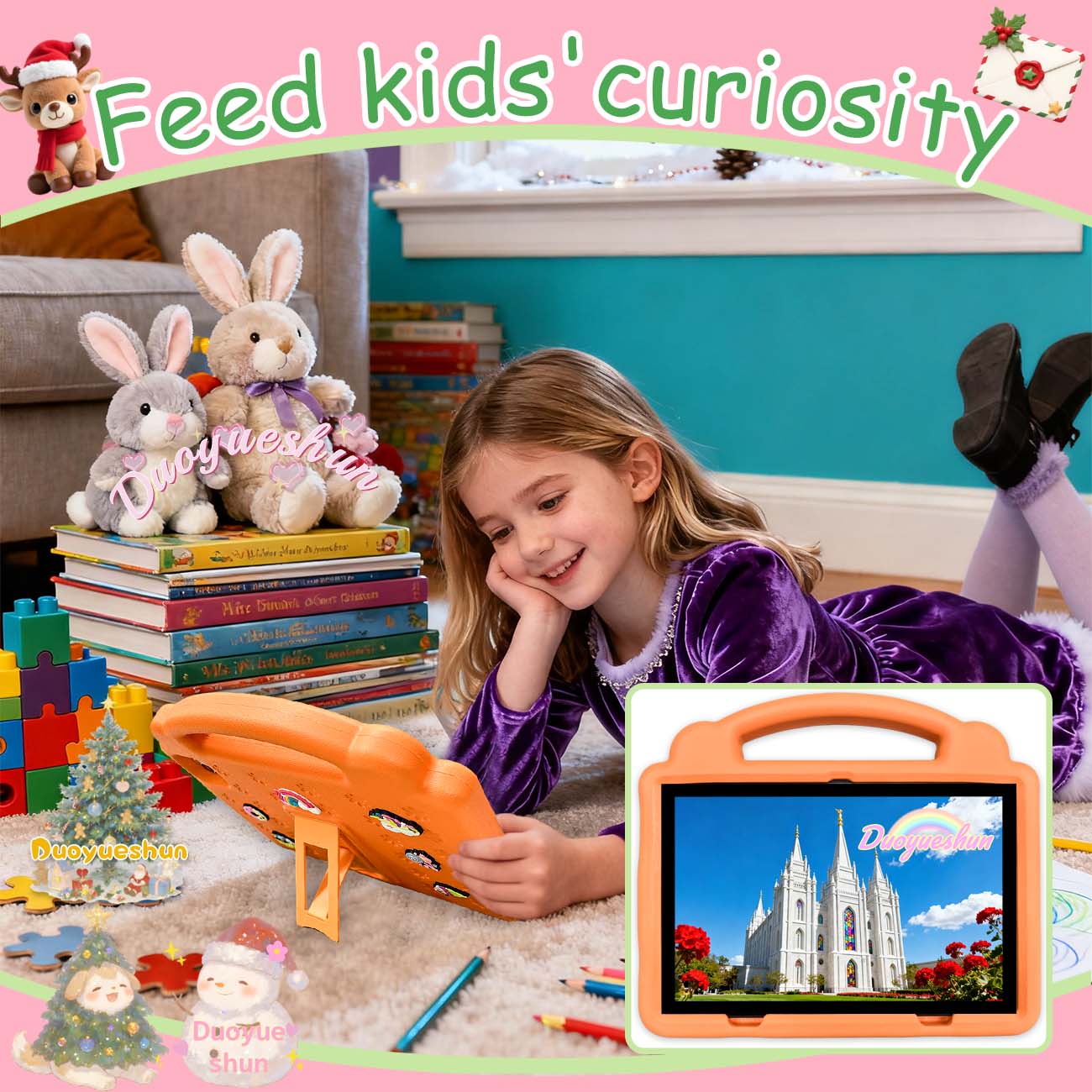 10.1 Inch Tablet PC Student Tablets for Education & Learning, Dual Camera Parental Control, Shockproof Case, Android Os, Blue Colors