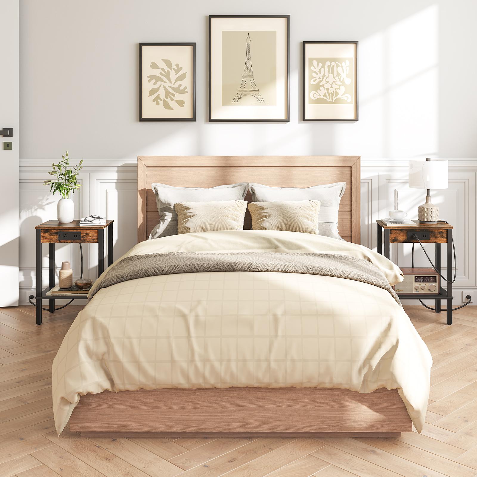 HOOBRO Side Table with Charging Station, End Table with USB Ports and Outlet, Nightstand with Storage Shelf, Faux Rattan Style, for Living Room HOOBRO Side Table with Charging Station, End Table with USB Ports and Outlet, Nightstand with Storage Shelf, Faux Rattan Style, for Living Room