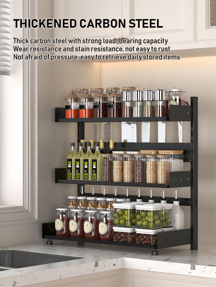 Three-Tier Kitchen Spice Rack, Multi-Functional Storage for Jars & Condiments, Detachable & Washable, Modern Design, Home & Restaurant Use