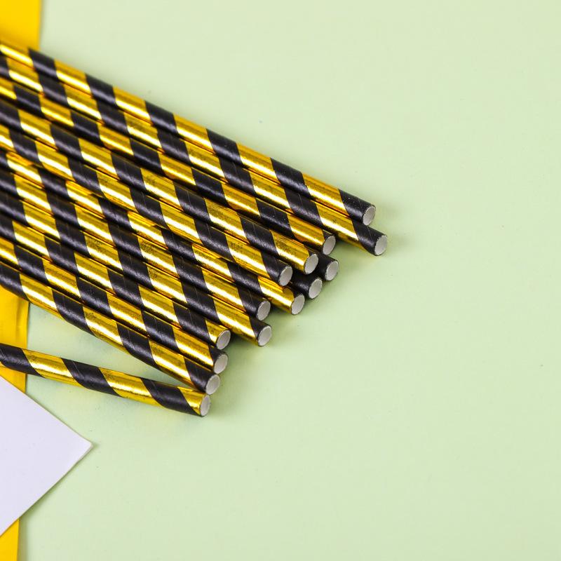Elegant Striped mix Disposable Paper Straws, Gold Foil Crafted, Perfect for Birthdays Weddings Holidays, Cocktail Drink Accessories