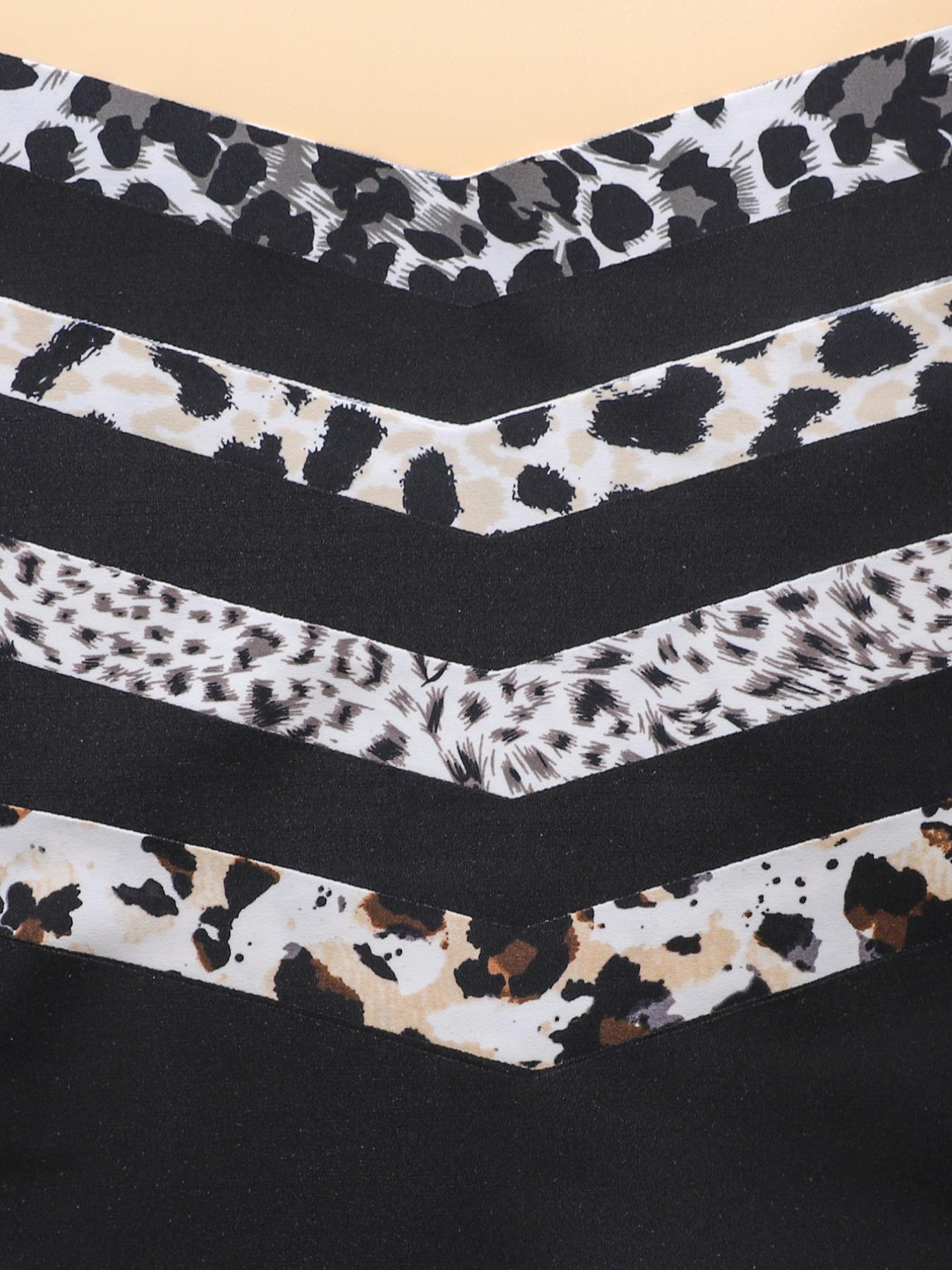 Women's Solid & Leopard Print Underwear Set, Casual Elegant Panty, Comfortable Skin-Friendly V-Shape Pull-Up Waist Design, Seamless Sporty Thongs, 8 Pieces