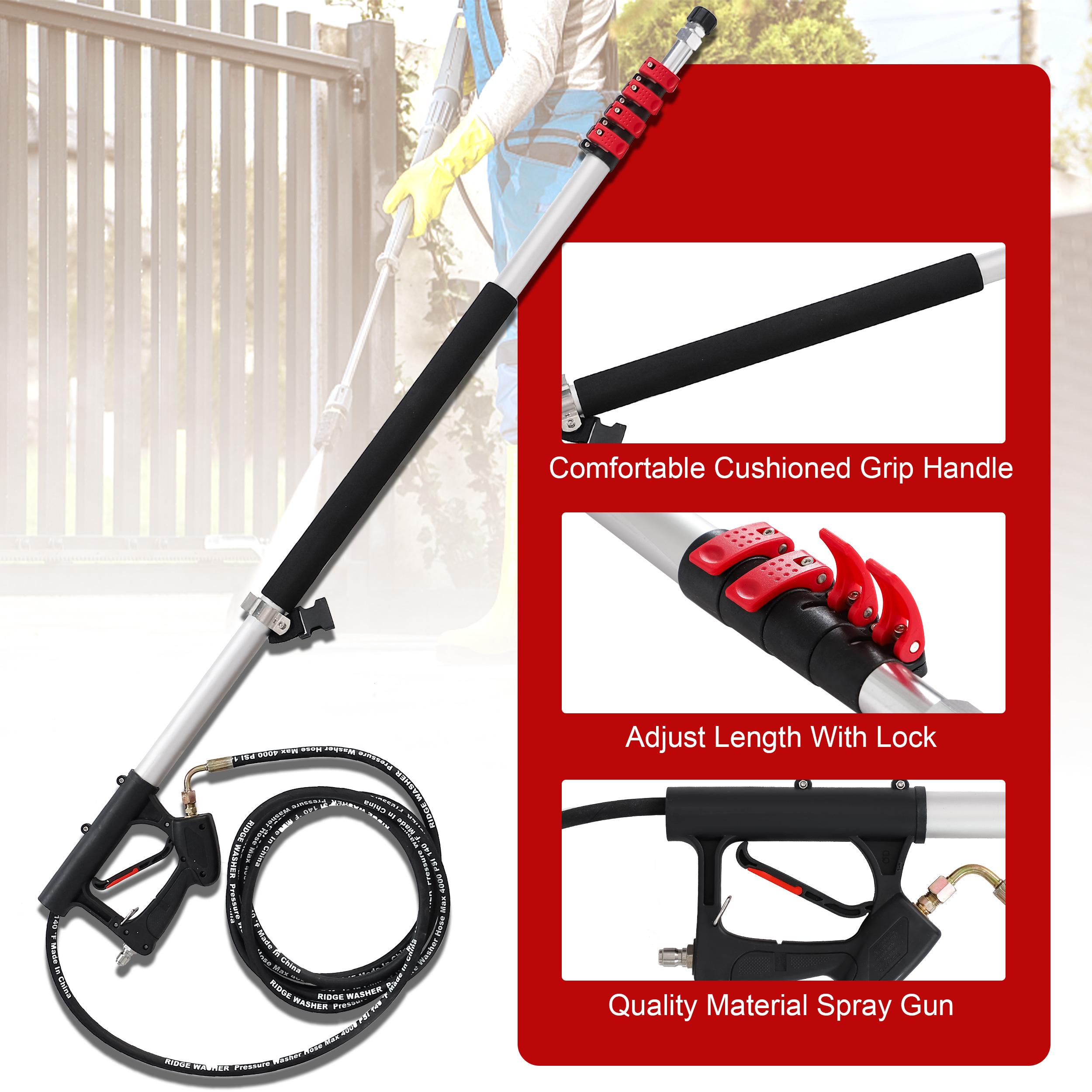 RIDGE WASHER 24 FT Telescoping Pressure Washer Wand, Pressure Washer Extension Wand, Telescopic Gutter Cleaner With 3 Curve Wands, 7 Spray Nozzle Tips, Adjustable Support Belt and 2 Adapters, 4000 PSI RIDGE WASHER 24 FT Telescoping Pressure Washer Wand, Pressure Washer Extension Wand, Telescopic Gutter Cleaner With 3 Curve Wands, 7 Spray Nozzle Tips, Adjustable Support Belt and 2 Adapters, 4000 PSI