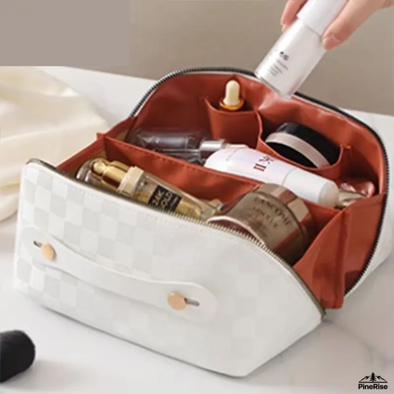 White checkered makeup bag [fixed partition model]