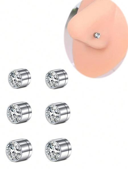 6pcs Magnetic Fake Nose Stud, Fake Nose Piercing Silver Gold Clip On Earring Nose Piercing Kit