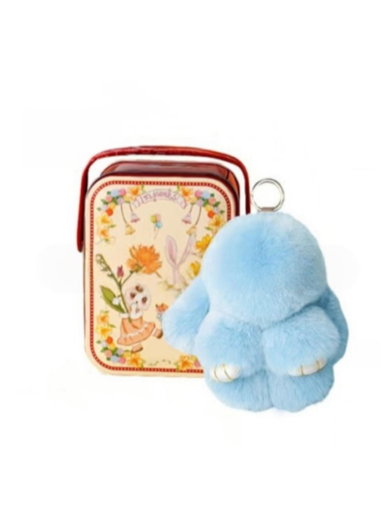 Handmade Rabbit Keychain with Design Tin Box, Creative Gift for Girls, Soft Fuzzy Bunny Pendant, Travel Accessory, Birthday Present