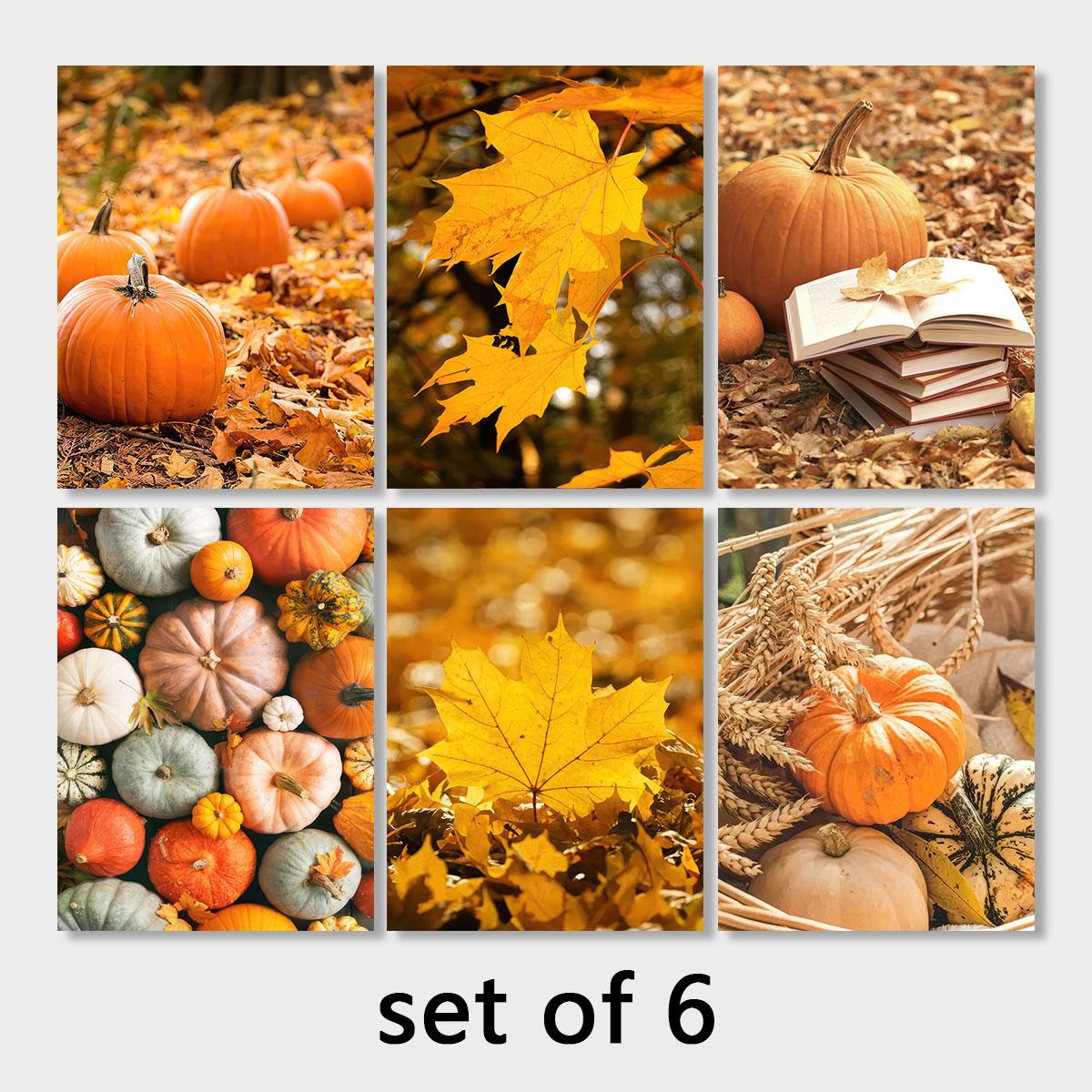 6pcs/set Frameless Canvas Poster Set, Harvest Season Pumpkin Maturity, Maple Leaves, Perfect for Living Room Bedroom Study