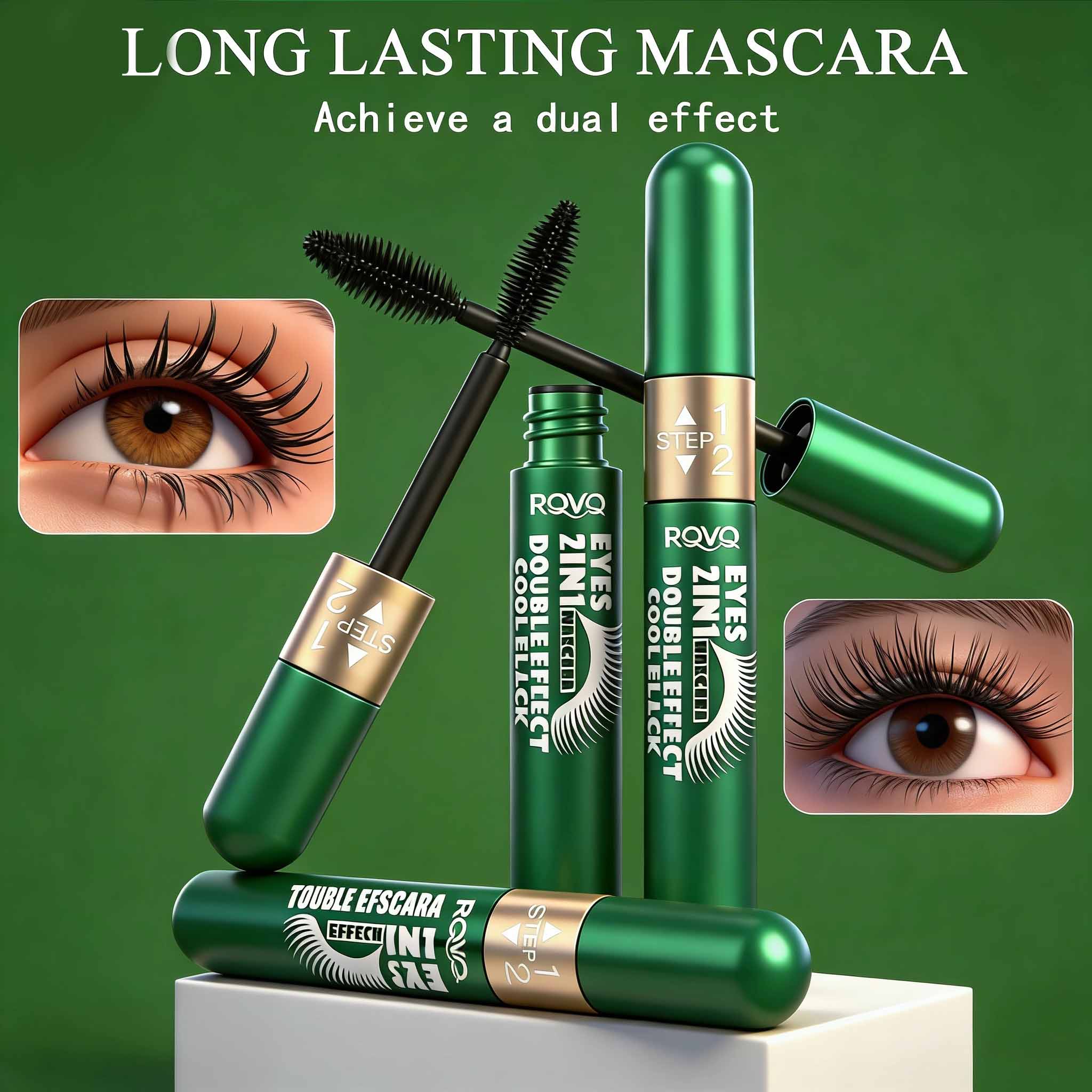 2-in-1 waterproof mascara, anti-smudging, non-greasy, long-lasting, curling mascara, Eyelashes Mascara, Smudge Proof Mascara